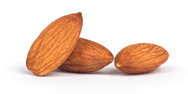 group of almonds isolated on white fibre and diabetes