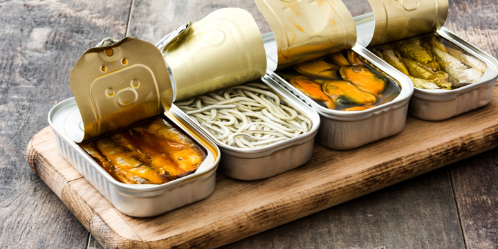 Cans of preserves seafood