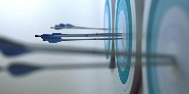 Arrows hit target. Simple 3d scene representing arrows, that hit targets.