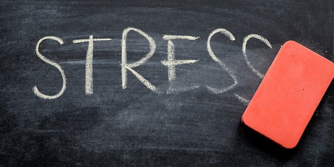 erasing stress, hand written word on blackboard being erased concept reverse diabetes - reduce stress