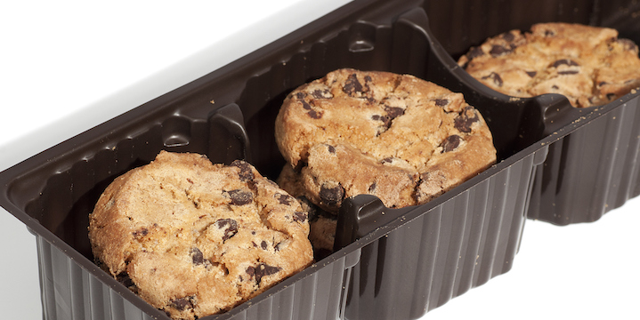 cookies packaged in a brown plastic container packaged snacks