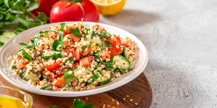 Tabbouleh salad with bulgur and quinoa closeup quinoa dish