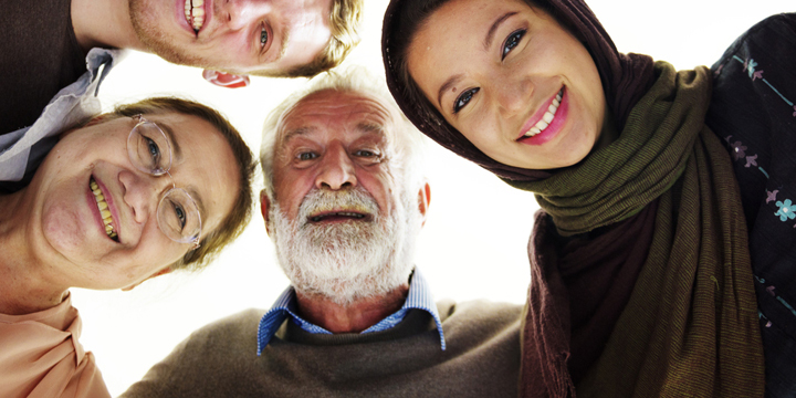 People of different ages and nationalities having fun together